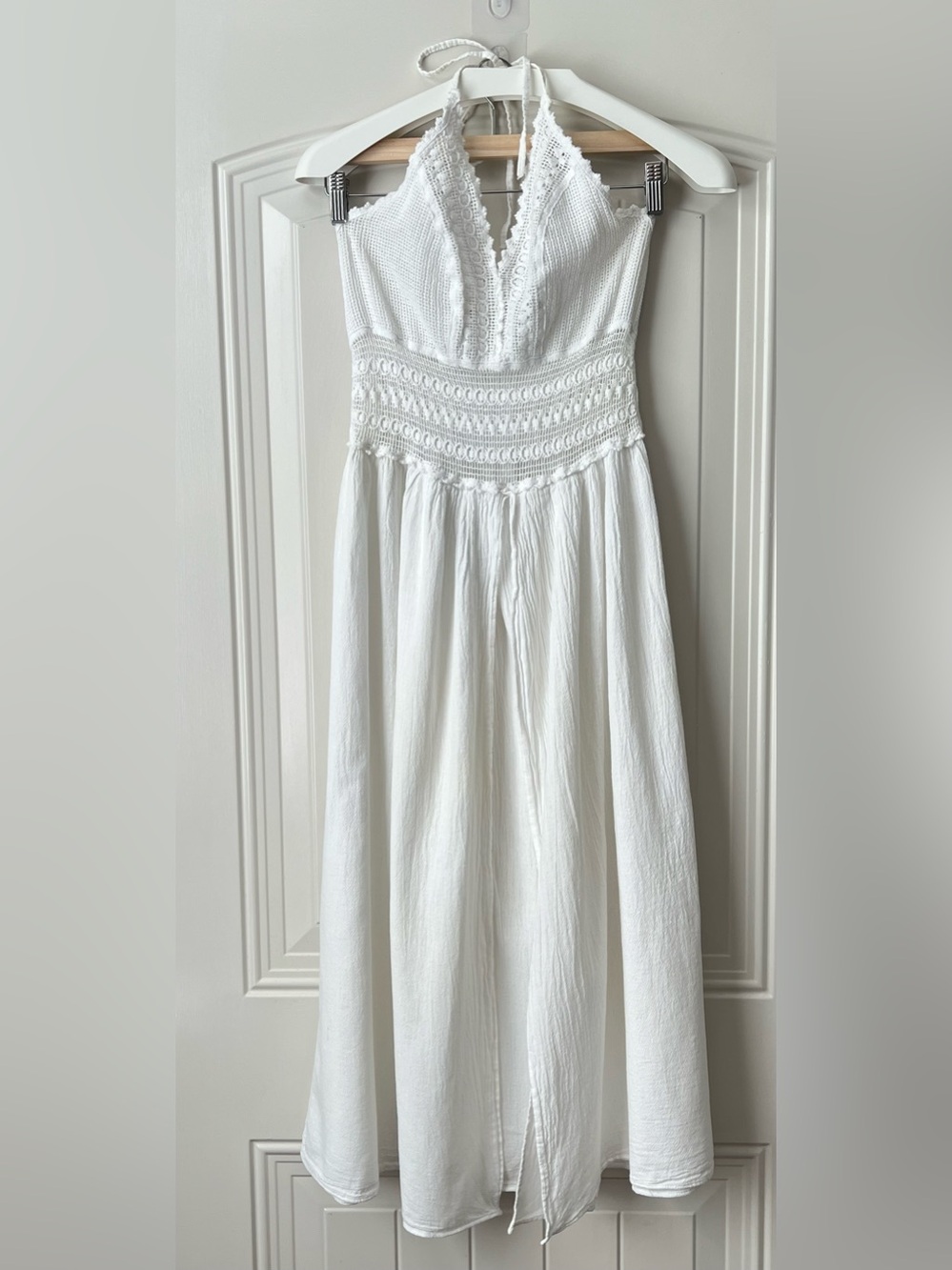 Seaspice Arabella Panel High Slit Midi Dress XL White Crochet Halter Resort - Picture 7 of 13